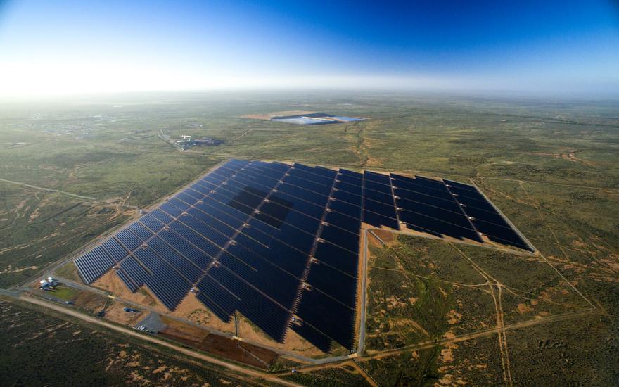 Aerial view of a utility scale solar farm
